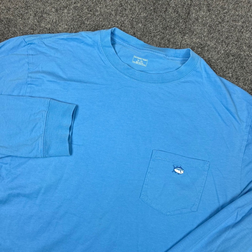 Southern Tide Mens Size XL Blue Long Sleeve Pocket T-Shirt Skipjack Cotton Shirt